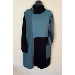Iridium Lagenlook Tunic Sweater Dress Pocket Patchwork Panel Artsy Cozy, M